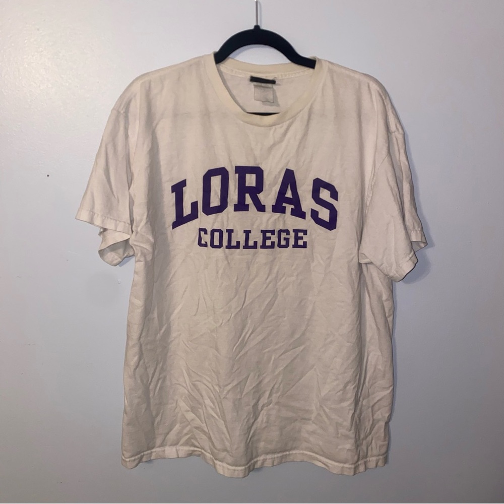 Loras College Duhawks Mens Size Large Short Sleeve T Shirt, White, Y2K, Yikes!